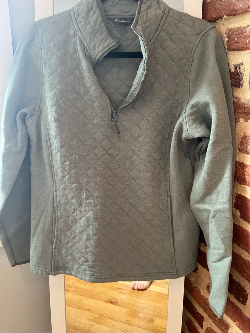 Eddie Bauer Olive Quilted Half-Zip Pullover